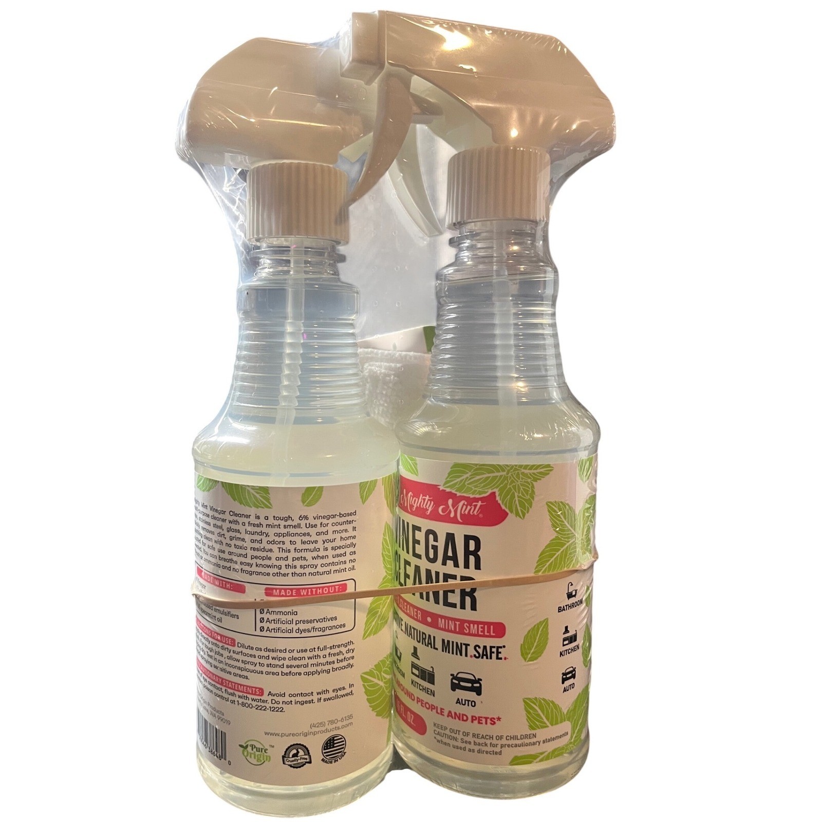 Mighty Mint Vinegar Cleaner 16oz Spray Bottles Natural Peppermint Scent 2 Pack