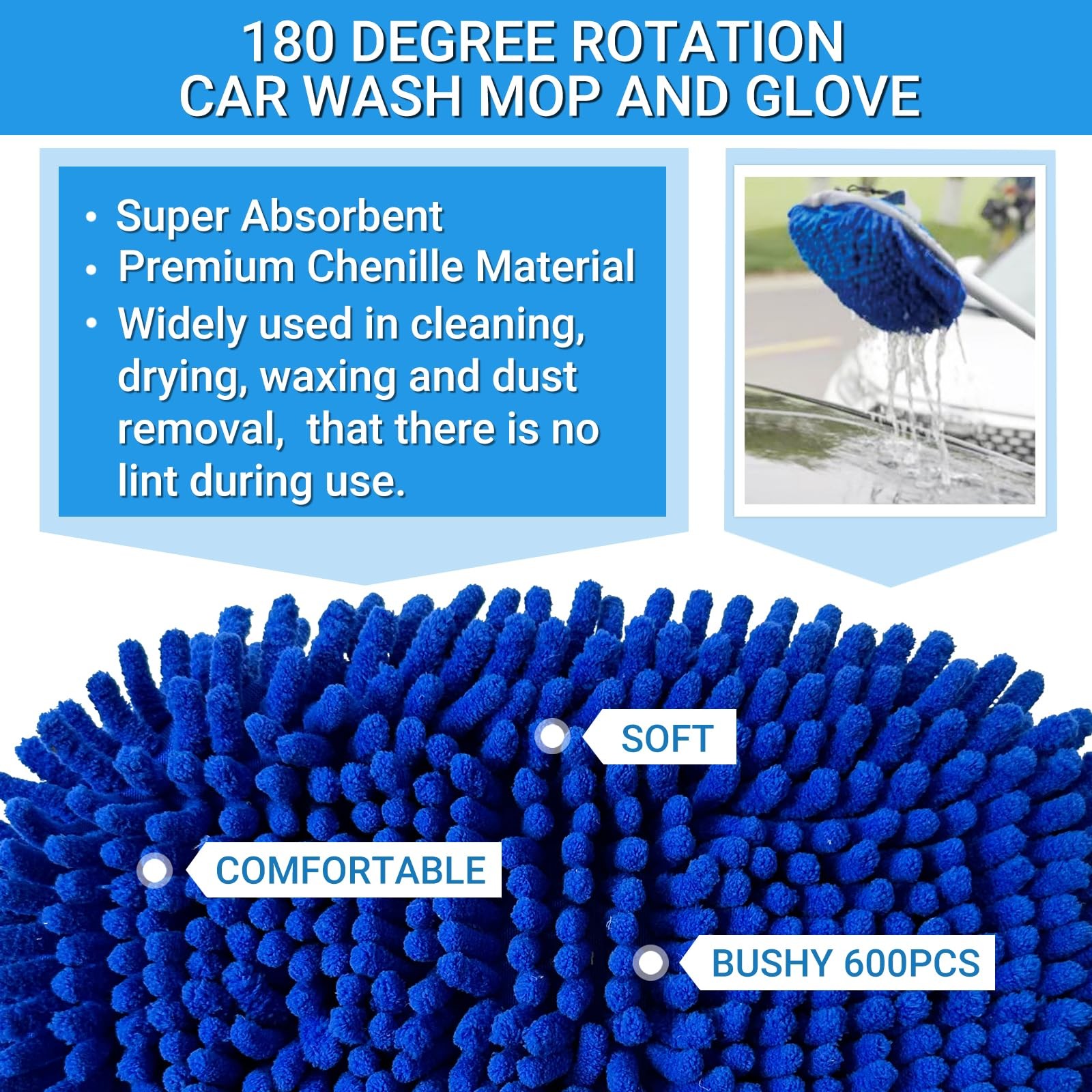 72″ Car Wash Brush with Long Handle, On/Off Switch for Car RV Truck Boat Wash…