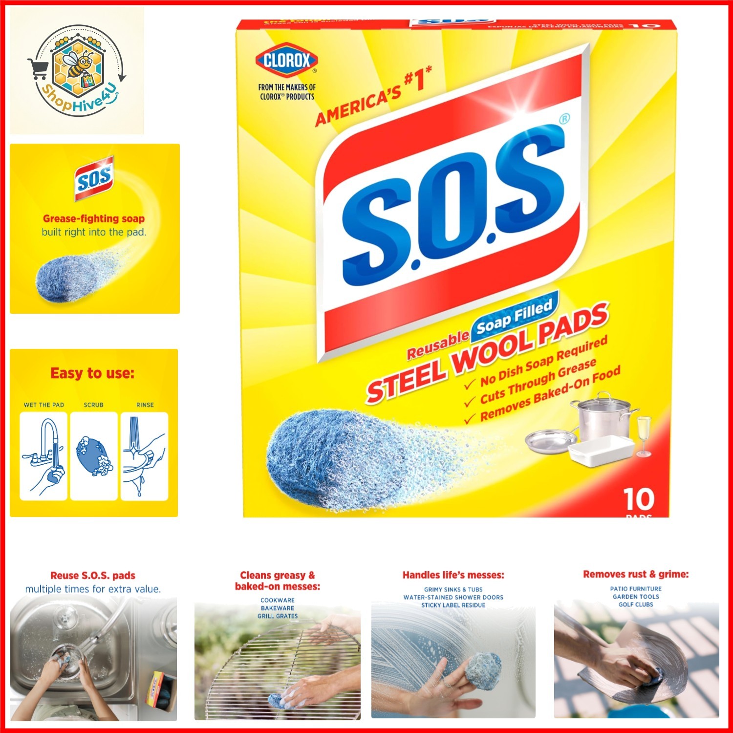 , Steel Wool Soap Pads, 10 Ct