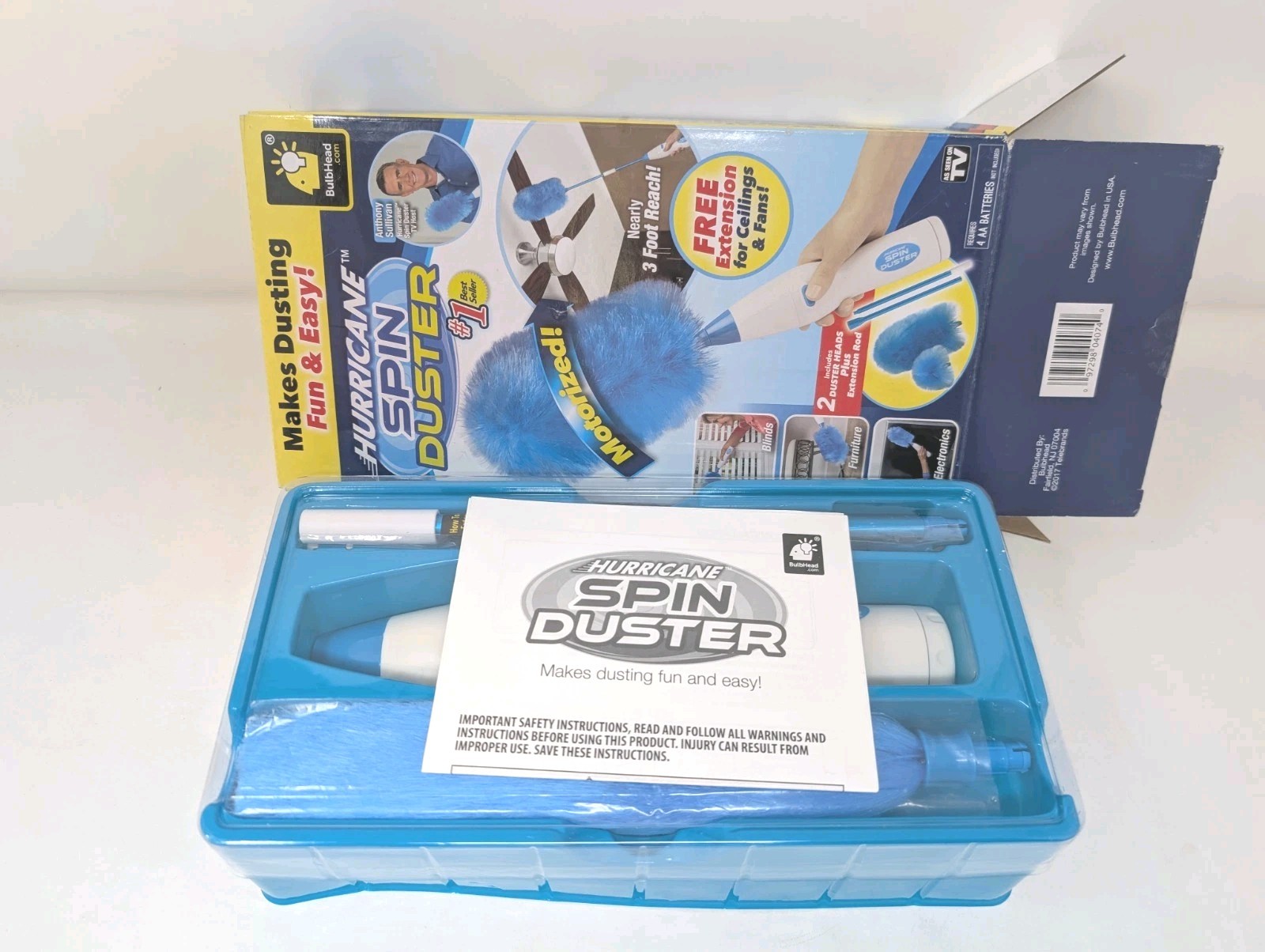 Hurricane Spin Duster Motorized Dust Wand w/ Extension for Ceilings & Fans NOS