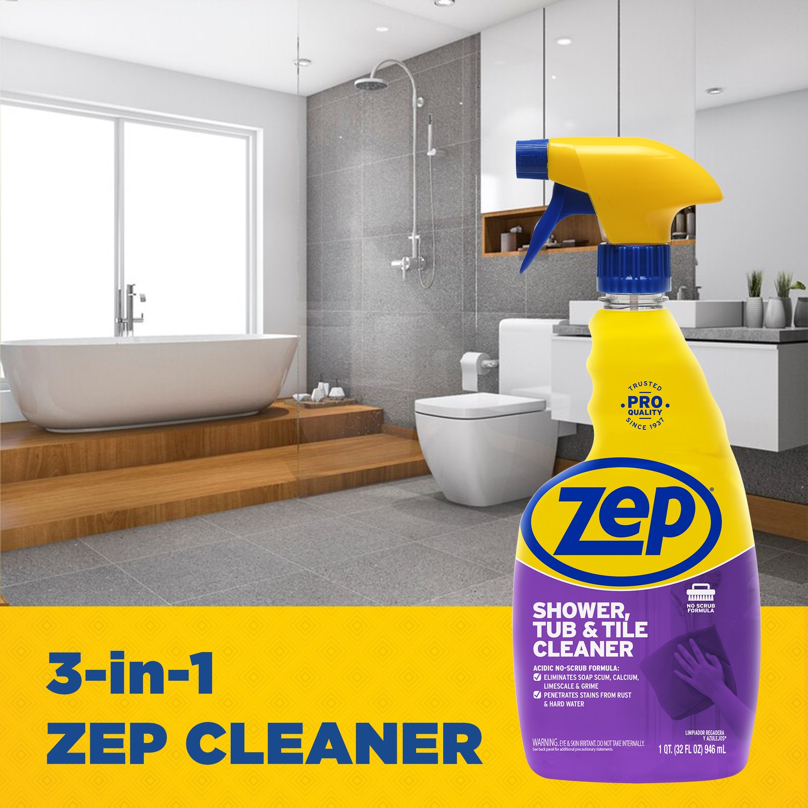 Zep Shower Tub and Tile Cleaner – 32 oz (Case of 12) – ZUSTT32PF – An Acidic,