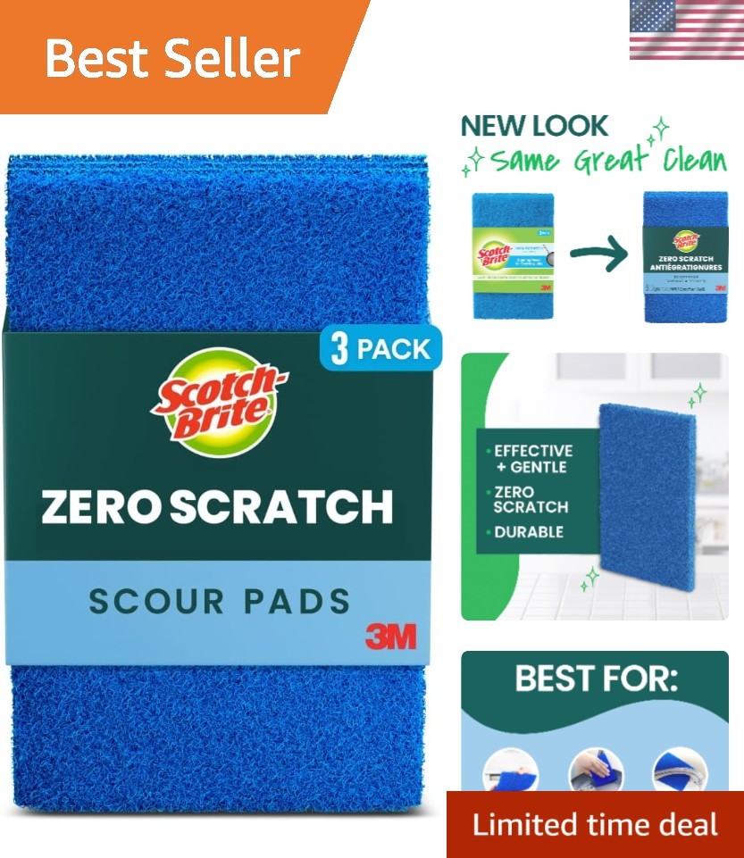 Gentle Yet Effective Scotch-Brite Zero Scratch Scouring Pads—3 Reusable Cleaners