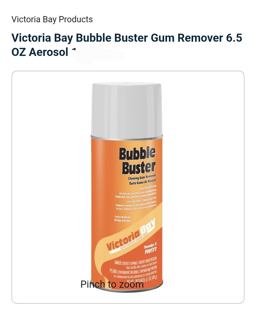 Victoria Bay Bubble Buster Gum Remover 6.5 OZ Aerosol