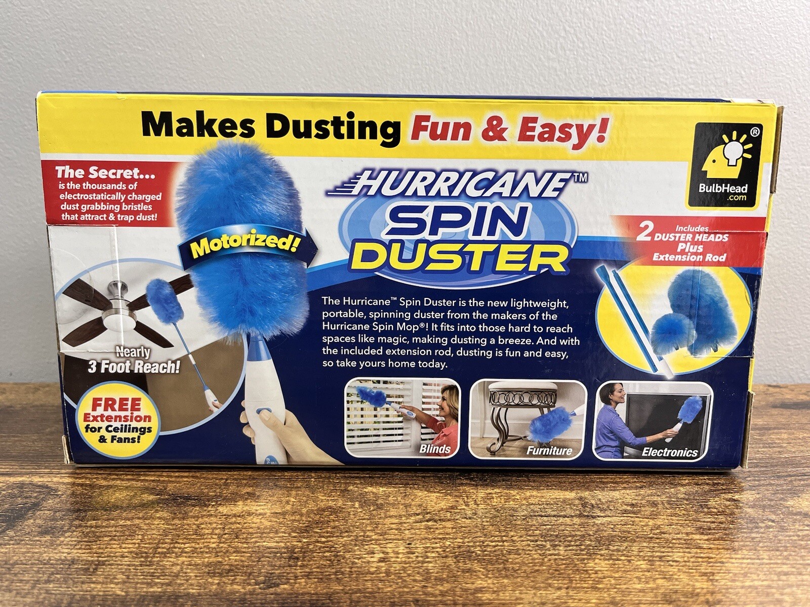Hurricane Spin Duster Motorized Dust Wand w/ Extension Rod for Ceilings & Fans