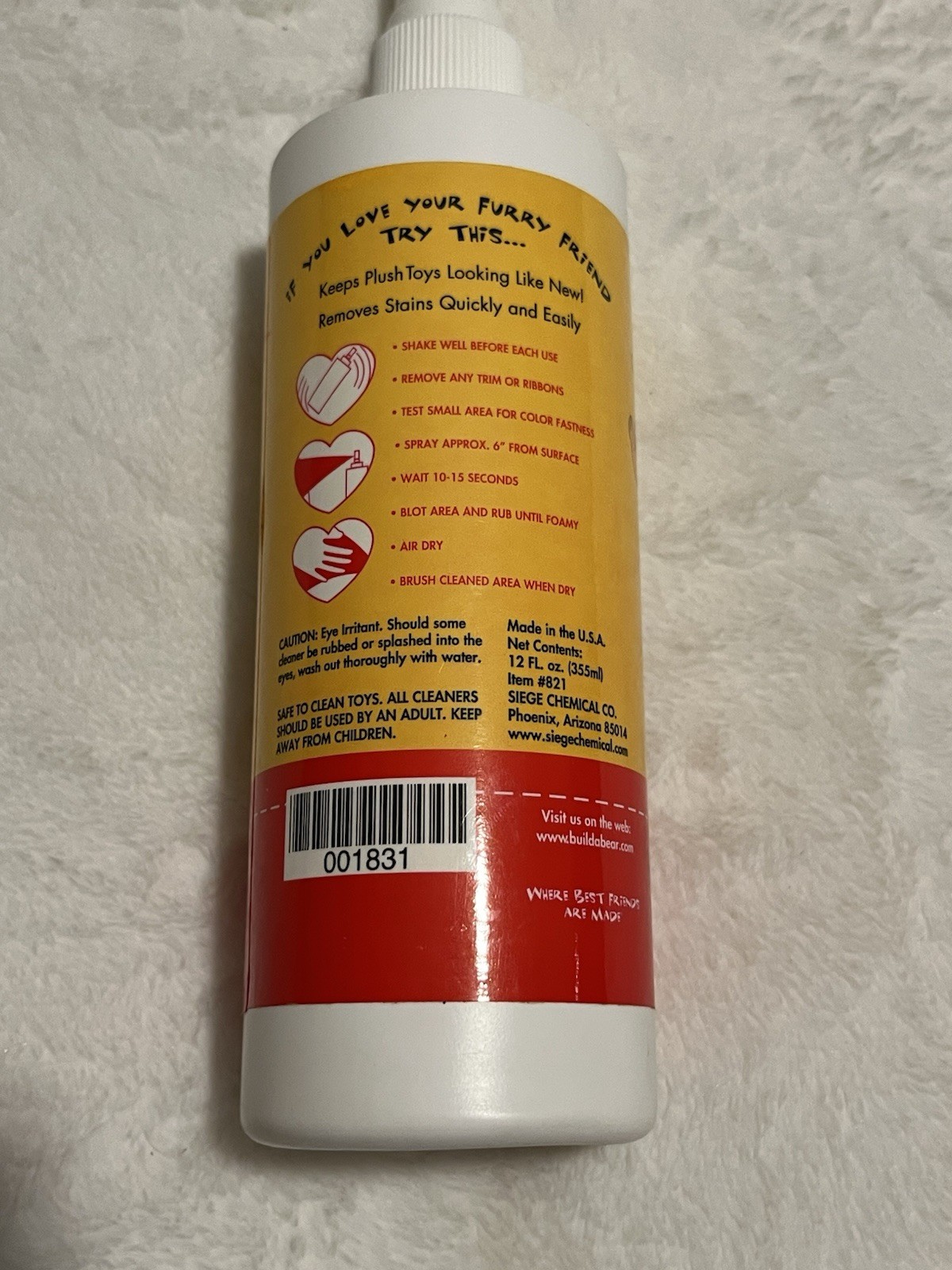 Build A Bear Workshop Plush Toy Stain Remover Cleaner Spray Bottle 12oz Open