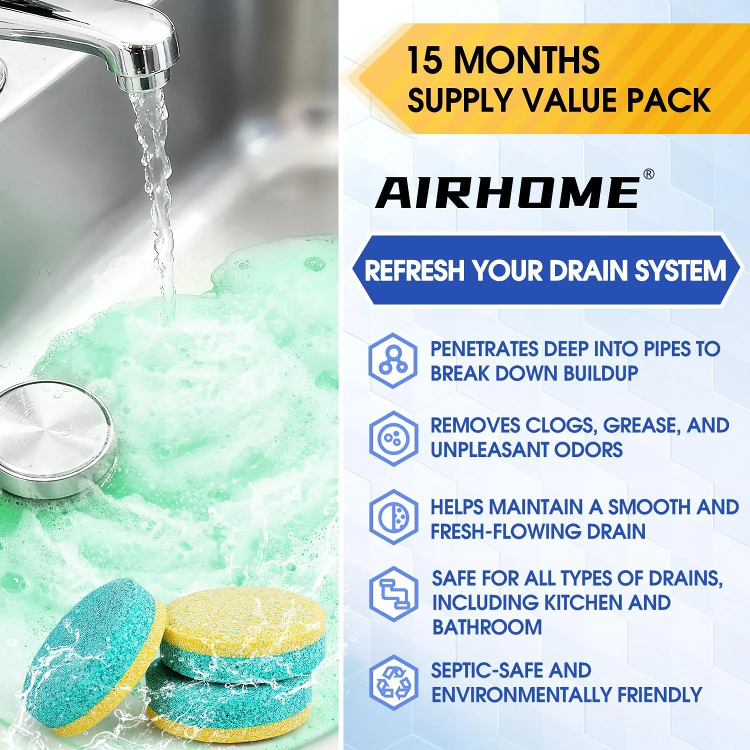 Garbage Disposal Cleaner & Deodorizer Tablets – 30 Count 15-Month Supply, Dual E