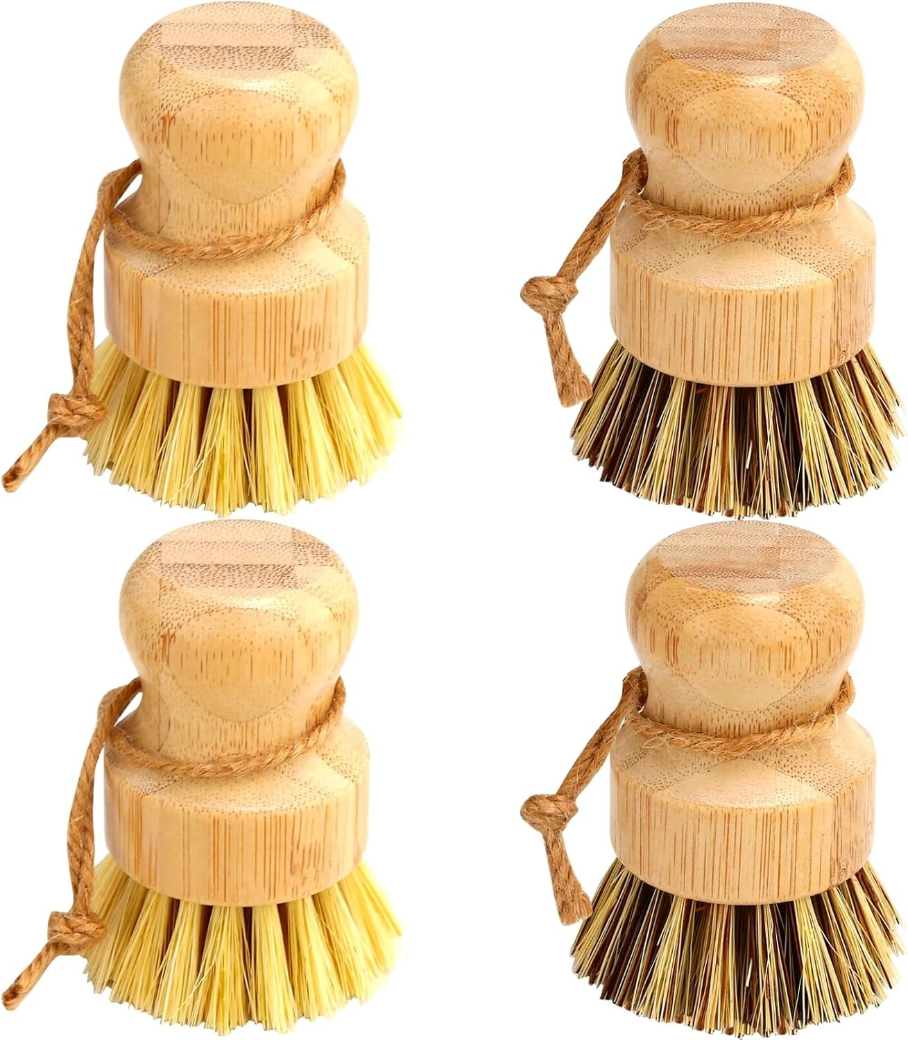 Bamboo Dish Brush Set, 4 Pcs Palm Wooden Dish Scrubber Washing Kitchen Brush