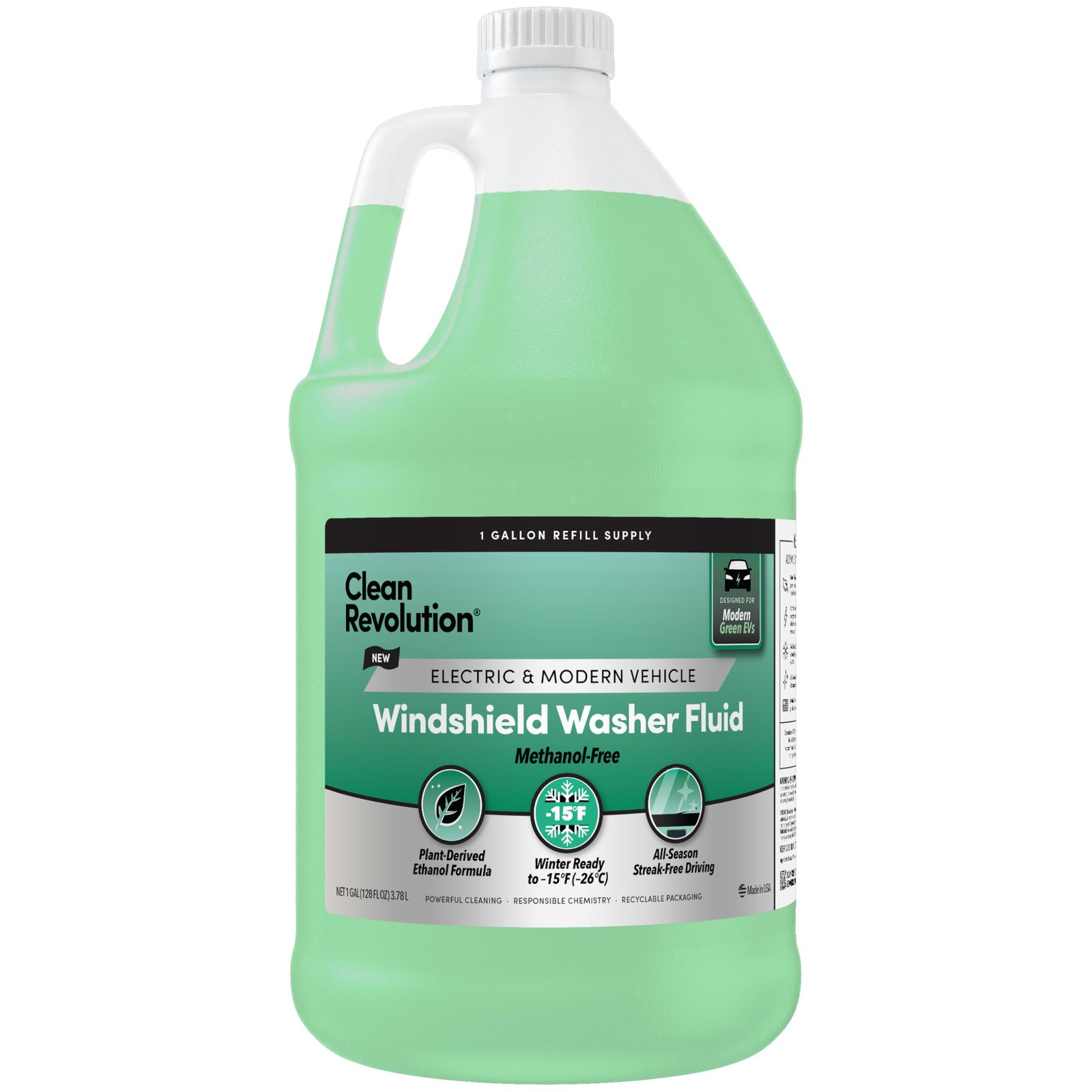 EV Windshield Washer Fluid 128oz 100% MethanolFree Winter Ready Up To 15F