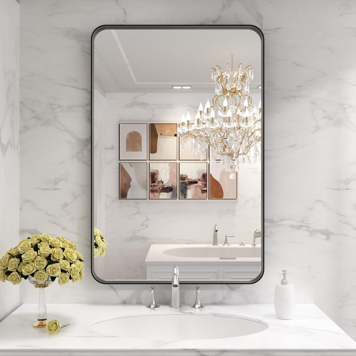 Bathroom Mirror, 24X36-inch Round Rectangular Mirror, Rustproof, Tempered Glass