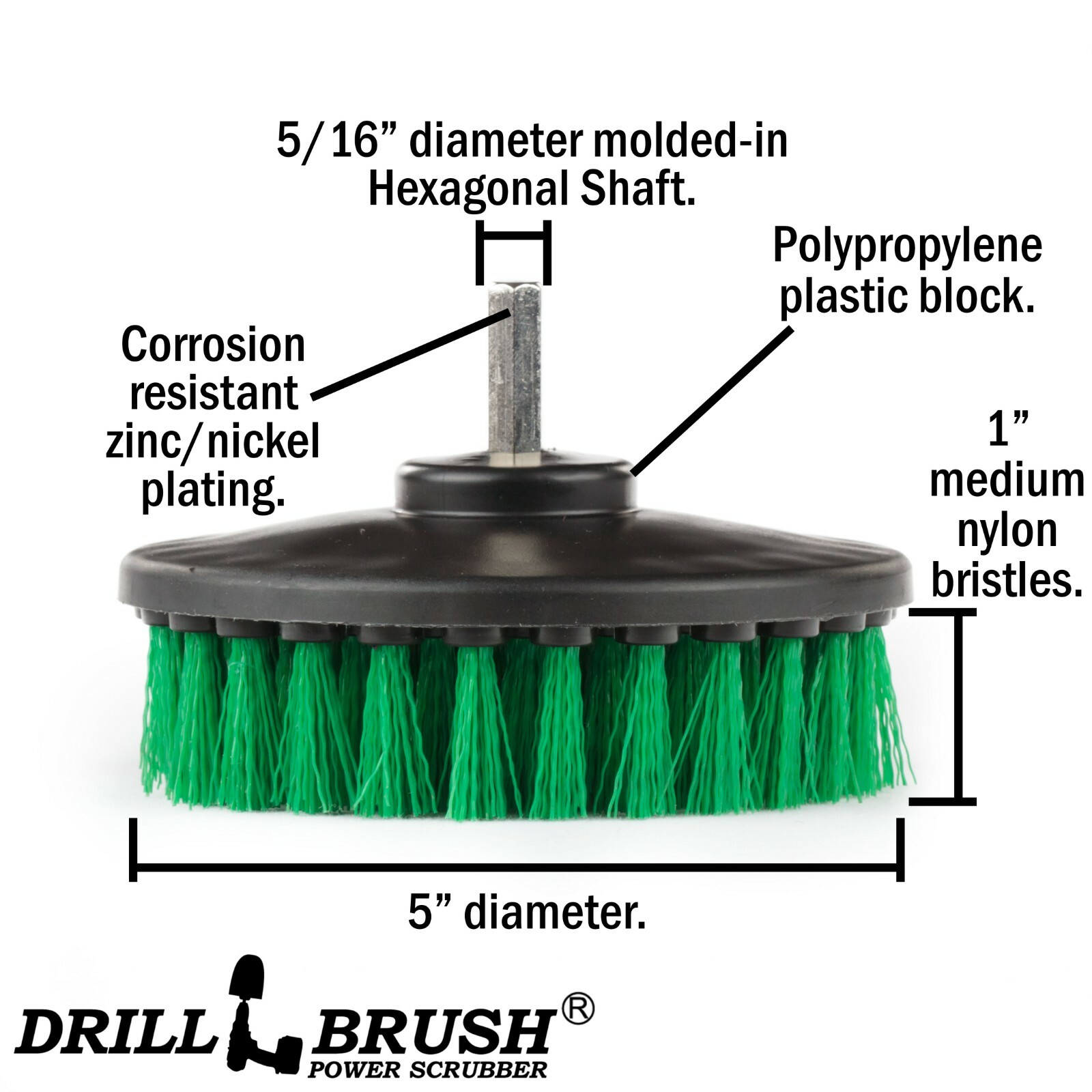 5 Inch Diameter Green Medium Stiffness Drill Brush Attachment by Drillbrush