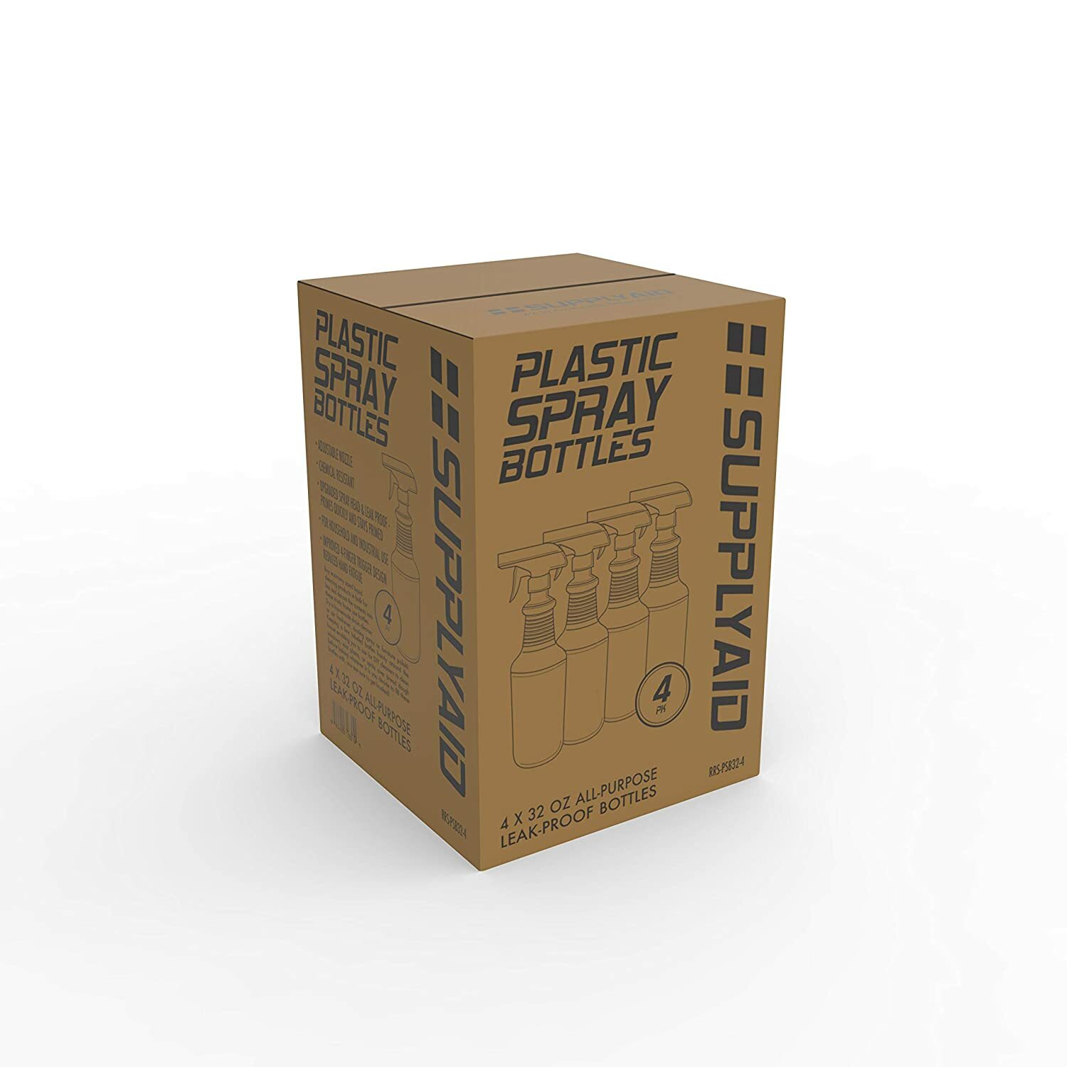 SupplyAID RRS-PSB32-4 Plastic (32 Oz, All-Purpose) HDPE Heavy Duty Spray Bottles