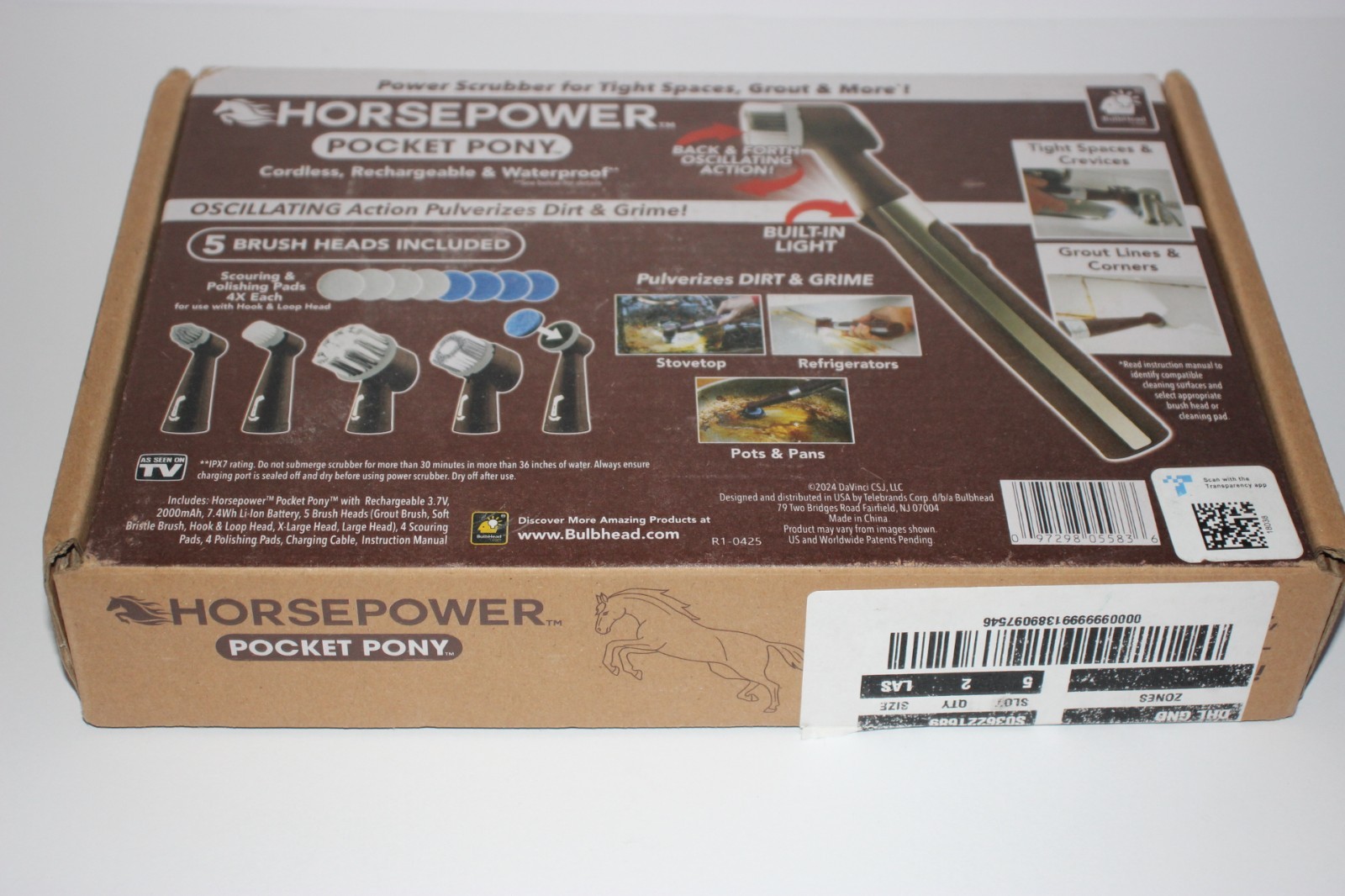 NEW Horsepower Pocket Pony Power Scrubber Grout Housecleaning Cordless 5 Brush