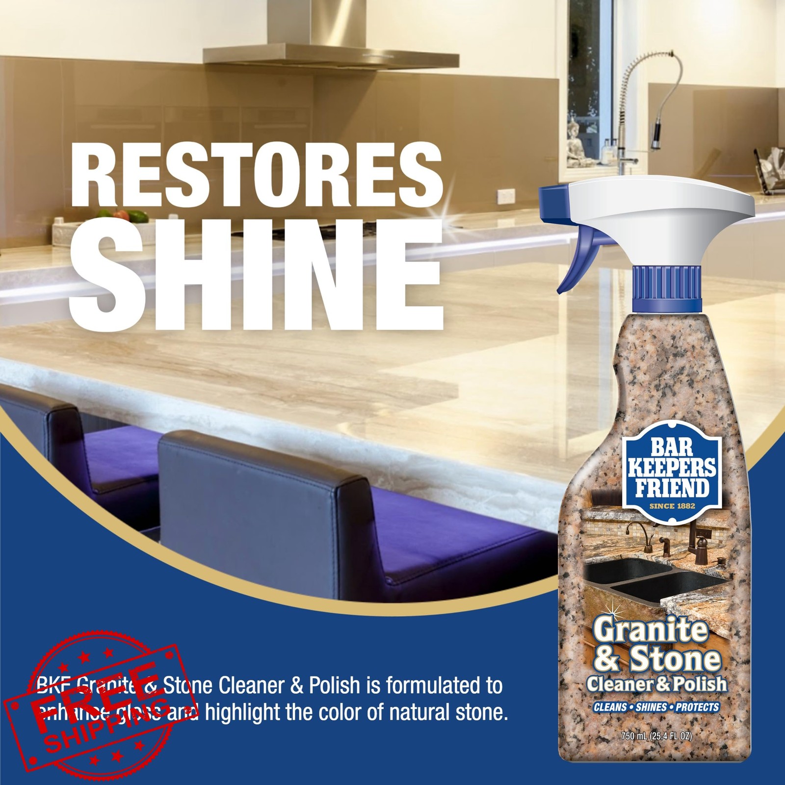 Bar Keepers Friend Granite and Stone Cleaner Polish 25.4oz + Cloth