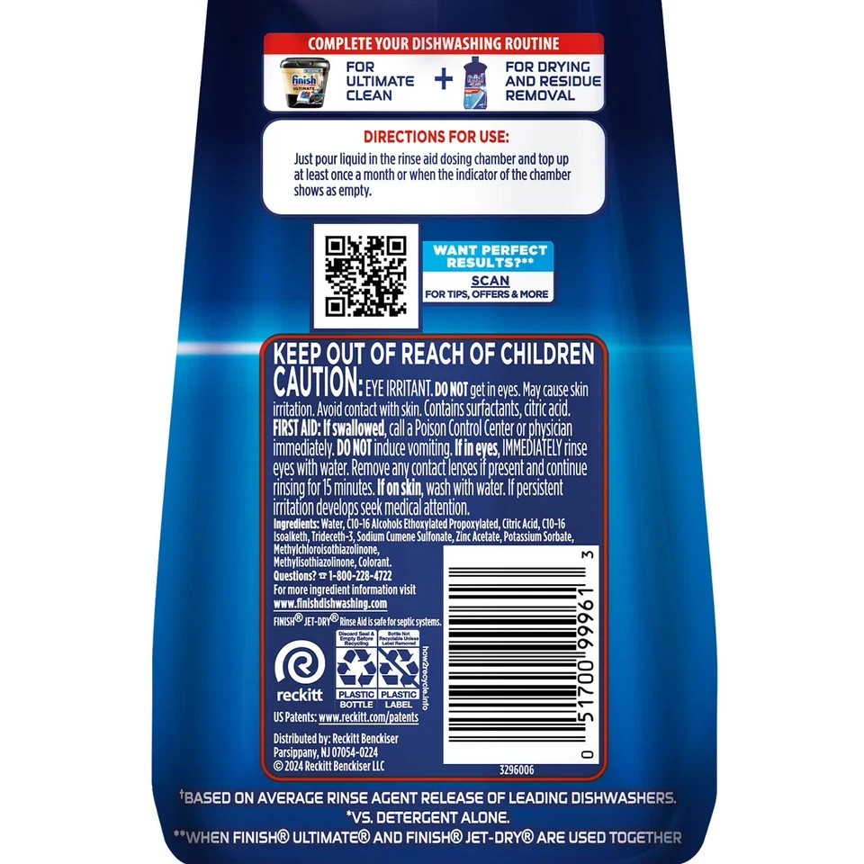 Finish Jet-Dry Rinse Aid, streak-free finish 38 fl. oz. Free Shipping