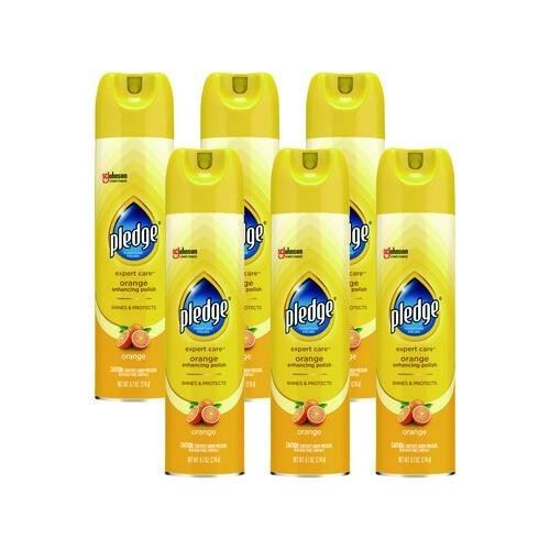 Pledge Furniture Polish, Orange Scent, 9.7 oz Aerosol Spray, 6/Carton