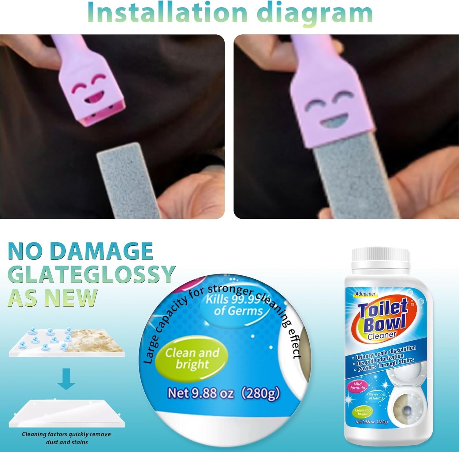 2-Pack Pumice Stone Toilet Cleaning Solution for Tough Stains & Calcium Buildup