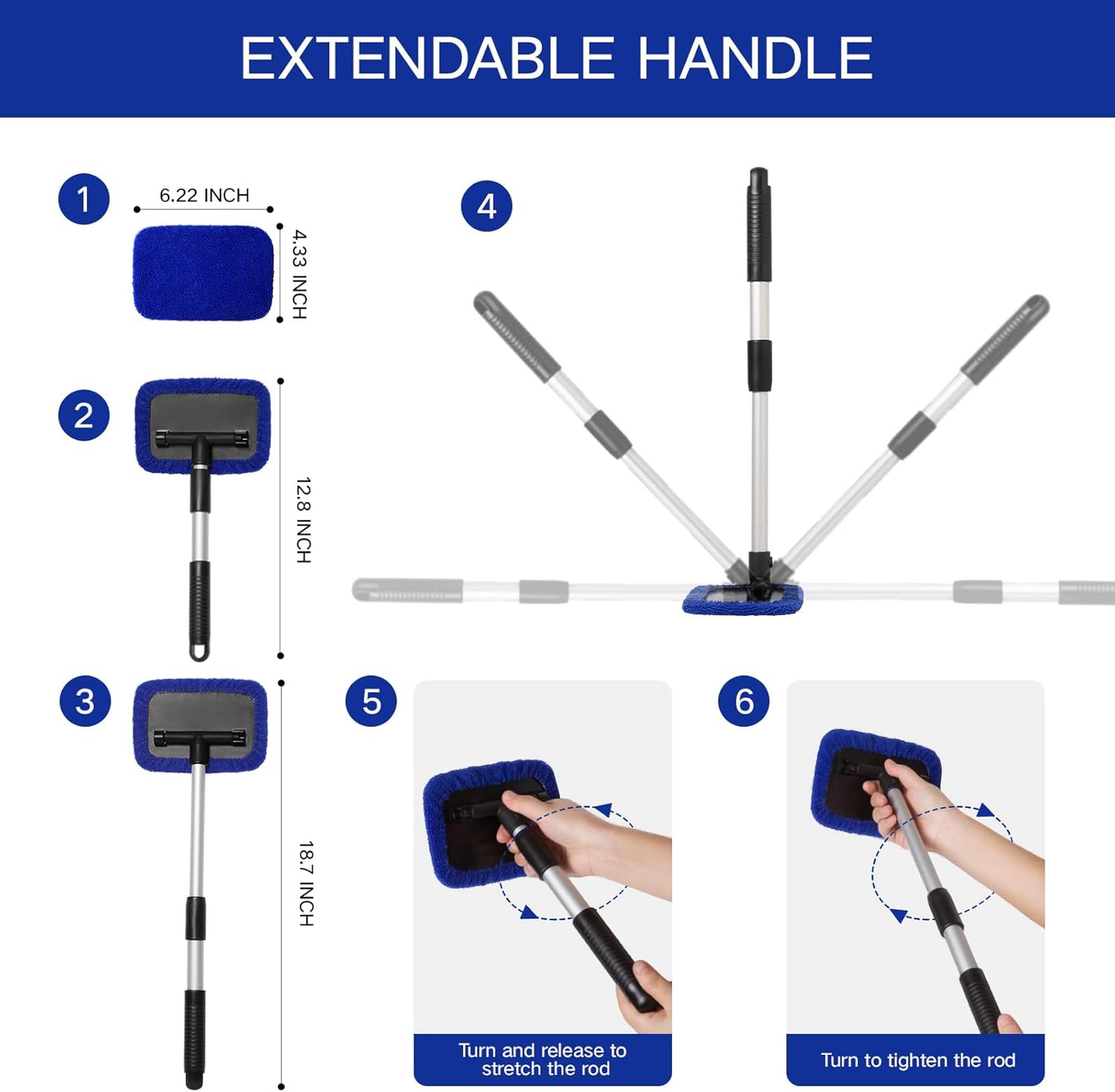 Car Windshield Cleaner Tool Kit with Microfiber Pads Extendable Handles Spray