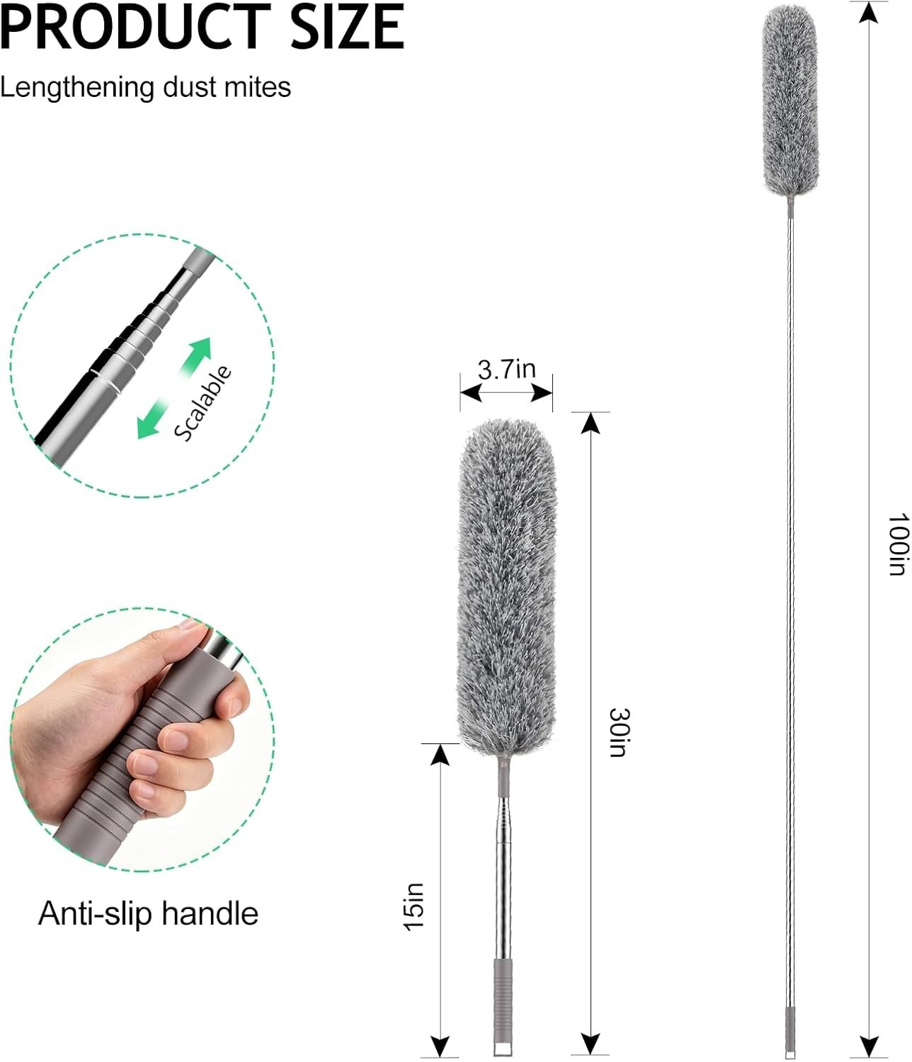 Telescoping Microfiber Duster 100-Inch – Ideal for High Ceilings and Furniture