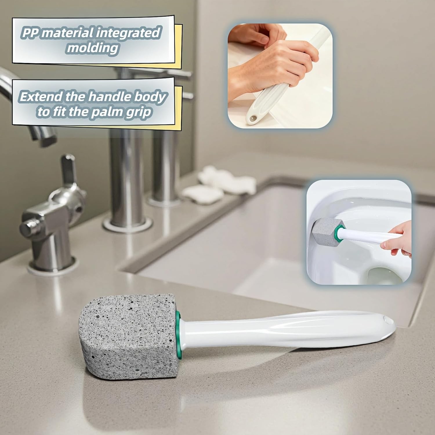Pumice Toilet Brush Scrubber W/ 9.5” Handle 1 Scrubber 4 Pumice Stones Remove