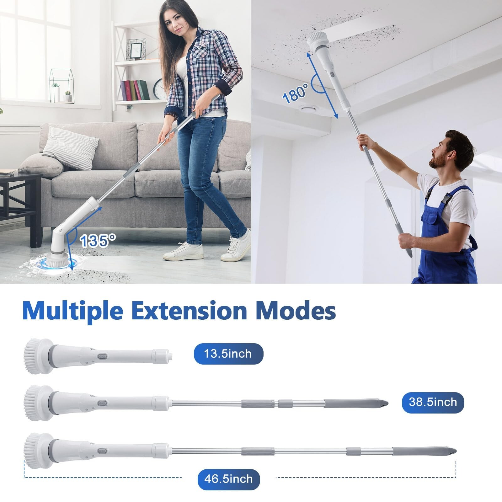 Qimedo Upgrade Rechargeable Electric Scrubber for Cleaning, 45-inch Handheld …