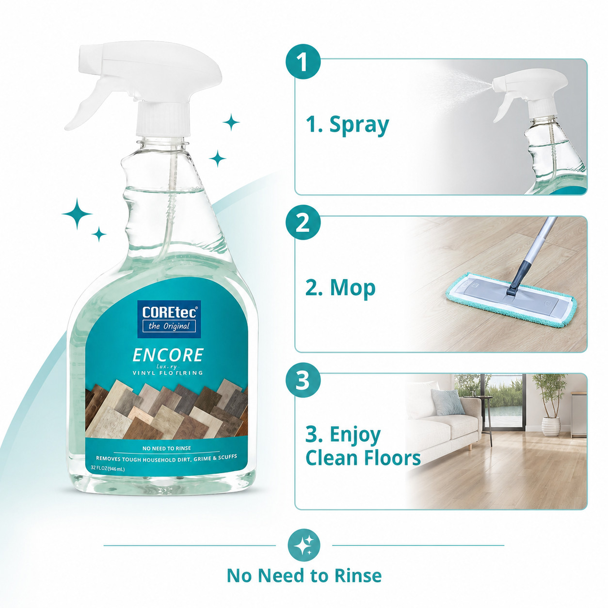 COREtec Encore Luxury Vinyl Floor Cleaner 32 fl oz No Rinse pH Neutral