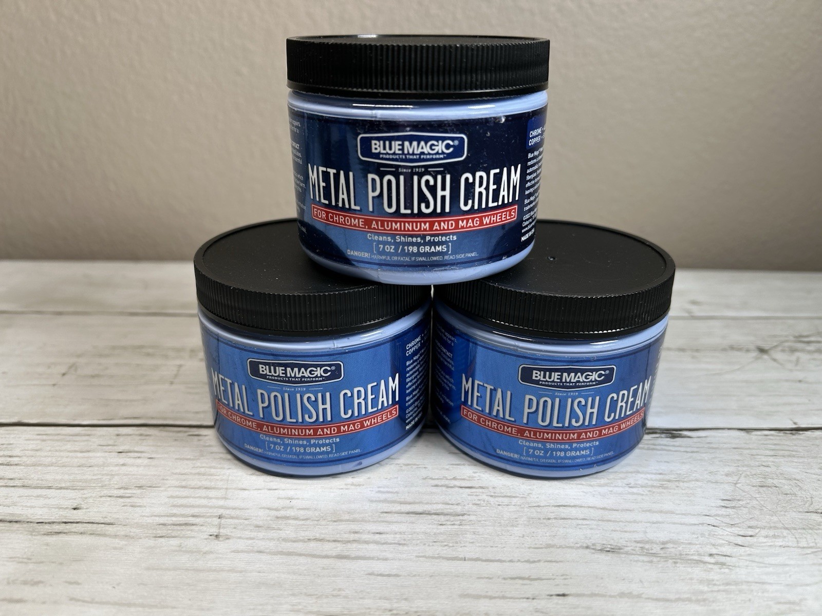 Lot Of 3 – New BLUE MAGIC Metal Polish Cream Tub CHROME ALUMINUM MAG WHEELS