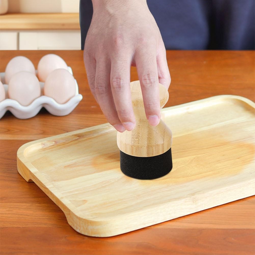 Cutting Board Oil Wax Applicator and Scrub Brush Set- Natural Bamboo with Sis…