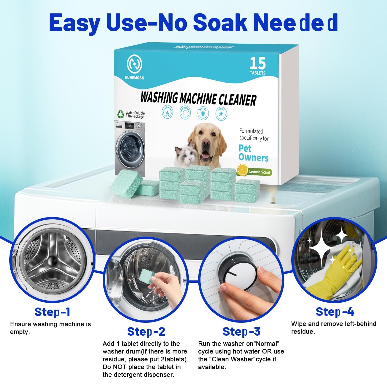 Washing Machine Cleaner -15 Pack, Formulated for Pet Owners | Compatible with…