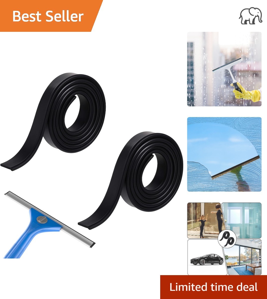 Modern 41-Inch Rubber Squeegees for Streak-Free Shower Glass & Windows – 2 Pack