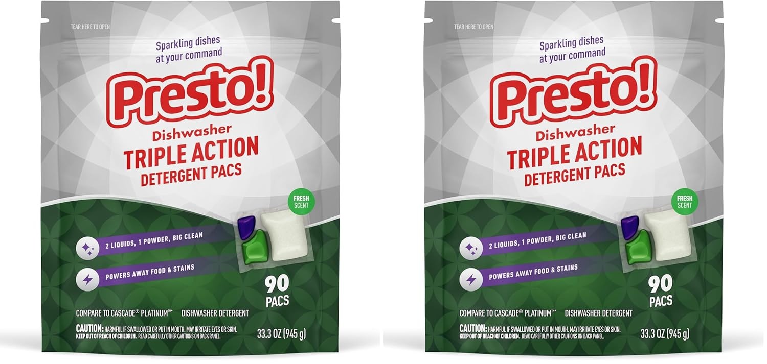Presto Triple Action Dishwasher Pacs Lemon Scent 90 Count Fresh Scent Power