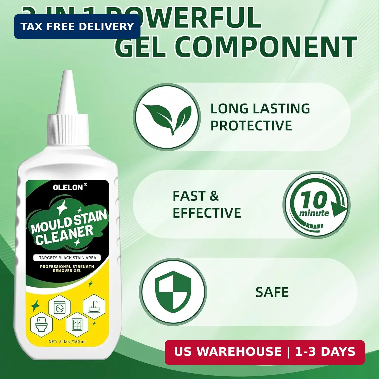 OLELON Mold Stain Remover Gel for Washing Machine Cleaner Front Loader Rubber Gr