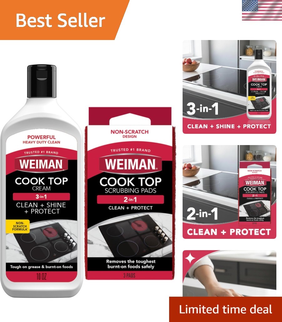 10 Oz Heavy Duty Cooktop Cleaner with Scrub Pads – For Sparkling Glass Surfaces