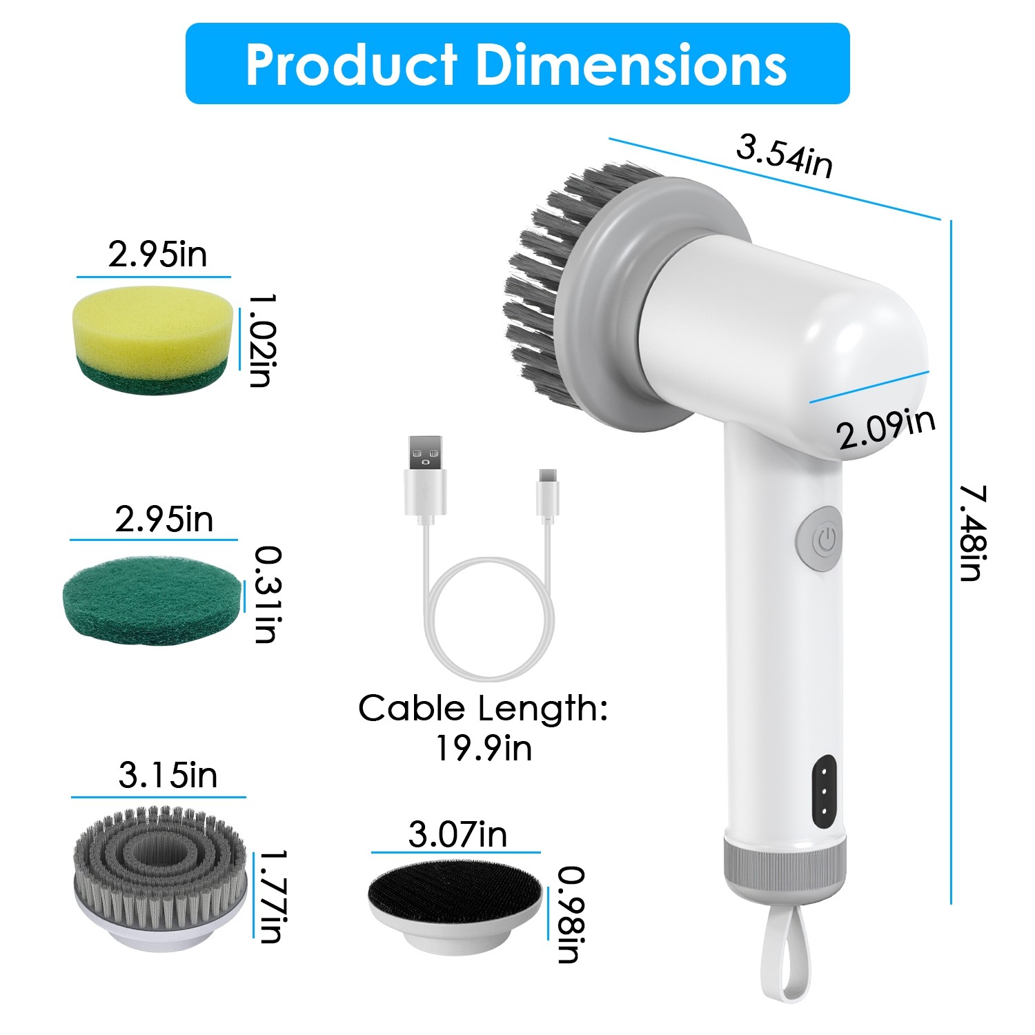 Electric Spin Scrubber Cordless Cleaning Brush With 2 Rotating Speeds 3 Cleanin