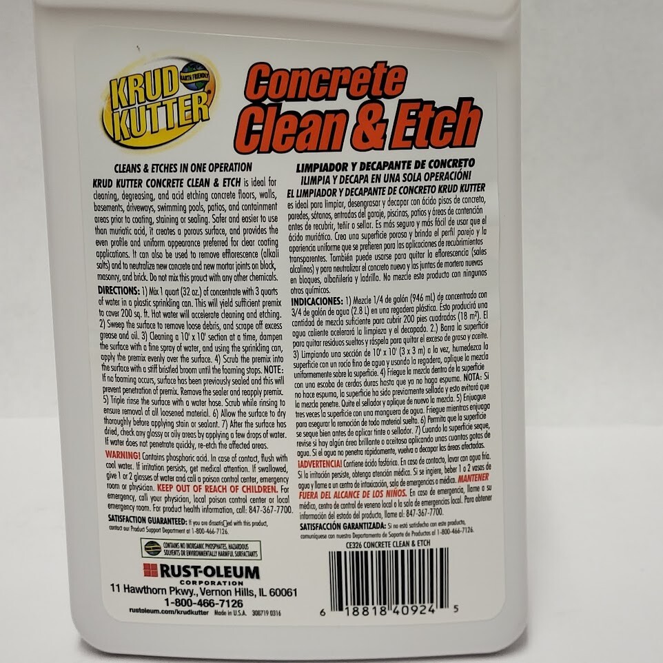 2 x Krud Kutter Concrete Masonry Clean & Etch Water-based 32 Oz Ea Biodegradable