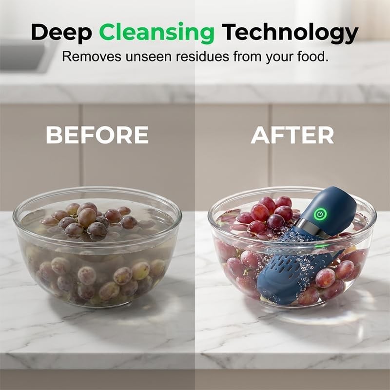 Portable Fruit Vegetable Washer USB Rechargeable Food Purifier Cleaner Navy