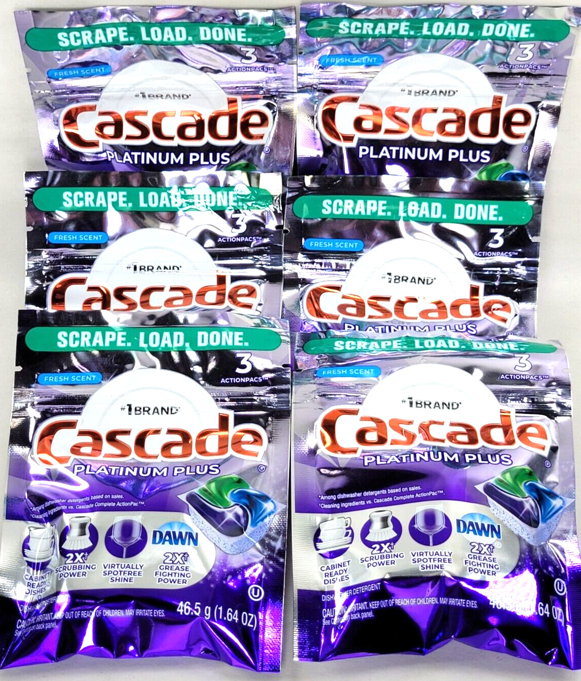 18 Pods CASCADE PLATINUM PLUS ActionPacs FRESH SCENT (6 Packs x 3)