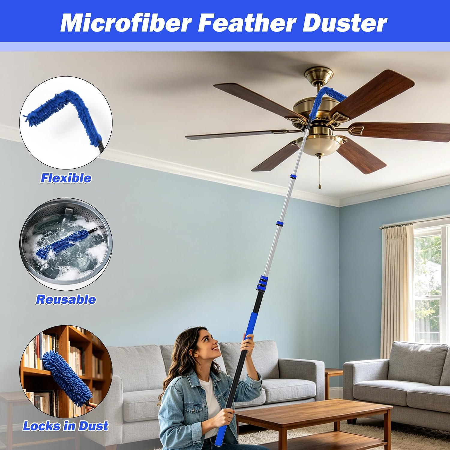 30FT Reach High Ceiling Duster Kits, Window Cleaning Kit with 5-24FT Telescoping
