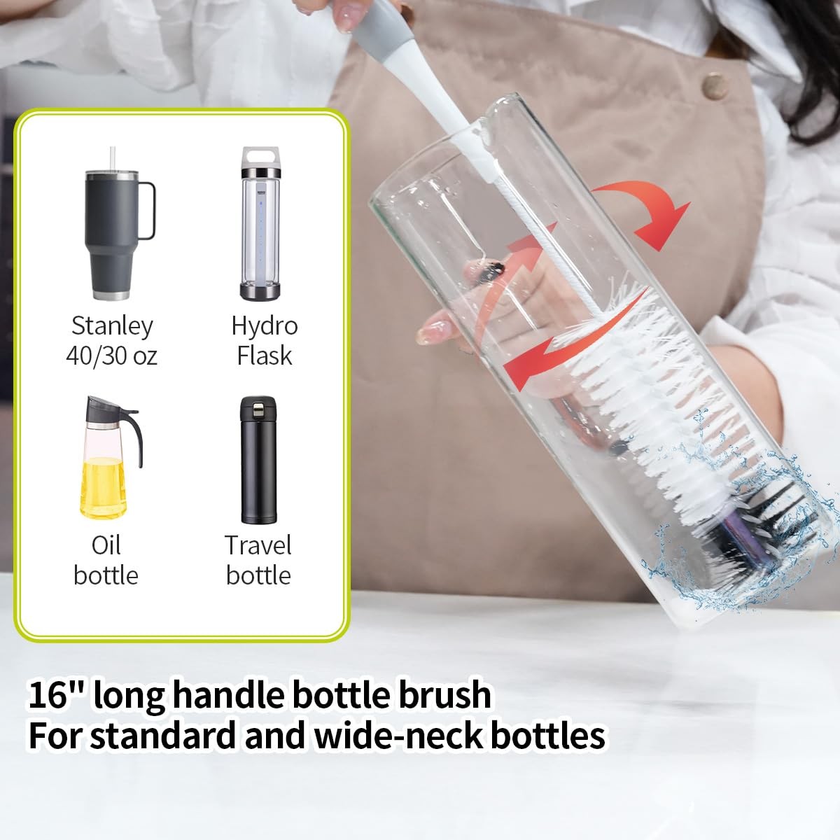 Bottle Cleaner Brush Set – Long Handle Bottle Brushes for Cleaning Narrow Nec…