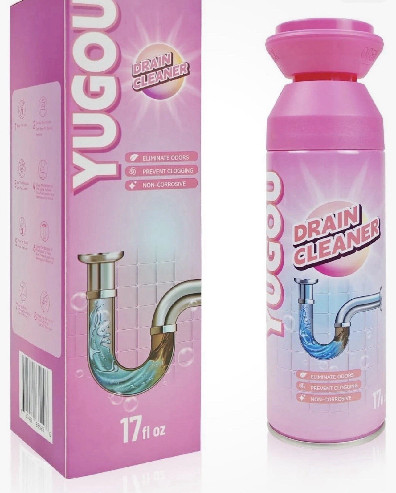 Yugou Foaming Drain Cleaner, Sink Cleaner and Deodorizer, Drain Clog Remover
