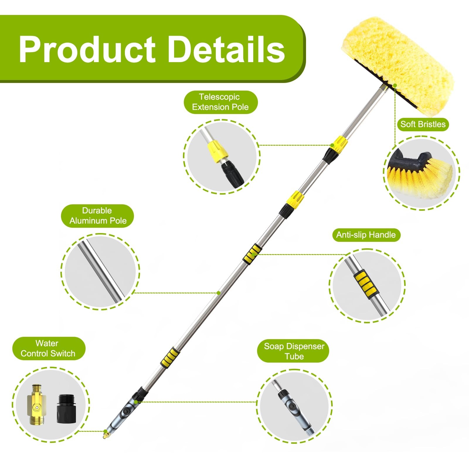 12FT Car Wash Brush with Long Handle, Telescopic Car Wash Brush with Soap Dis…