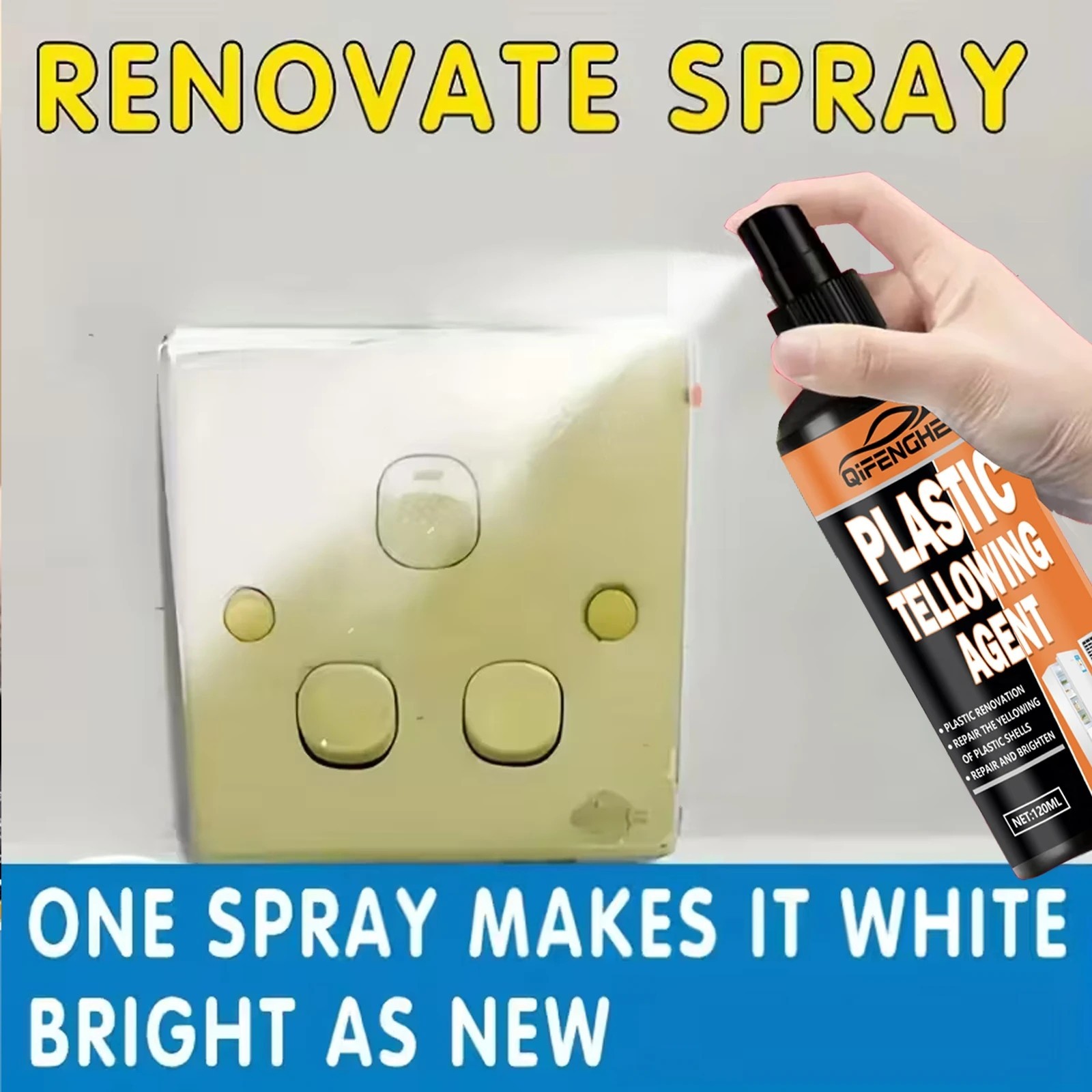 Plastic Yellowing Repair Spray 120ml Plastic Restorer Cleaner for AC Appliances