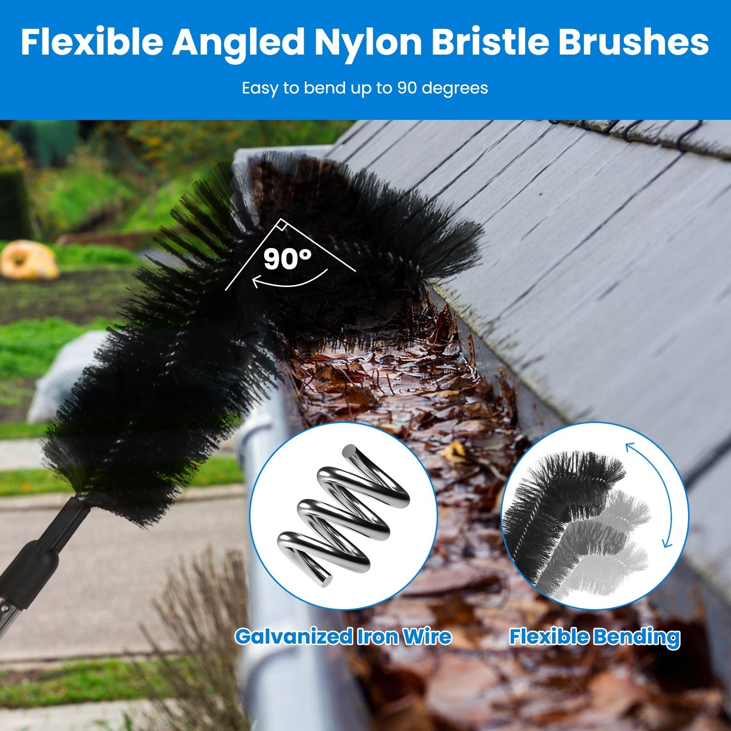 10.5FT Gutter Cleaner Tool From Ground Telescoping Pole Brush Extendable Wandset