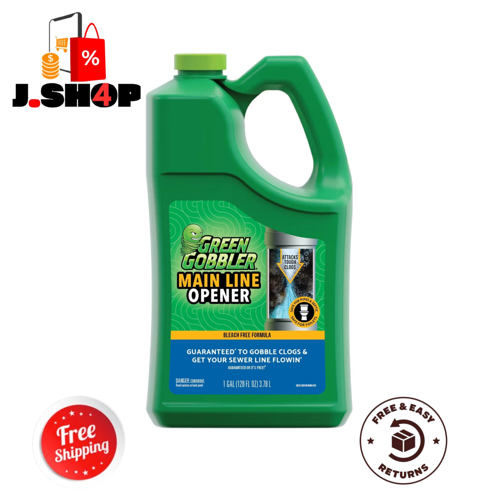 GREEN GOBBLER 1 Gal Drain Cleaner Grease Clog Remover Main Line Opener Toilet