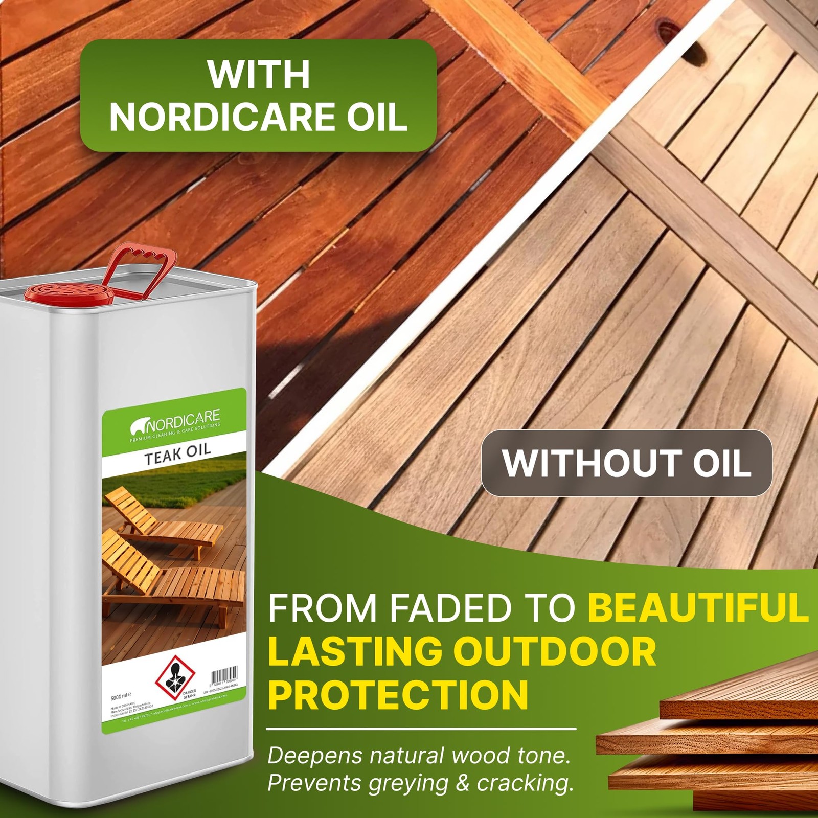 Nordicare Sealing Wood Oil for Outdoor Garden Furniture – Teak Oil – 170 Oz NEW
