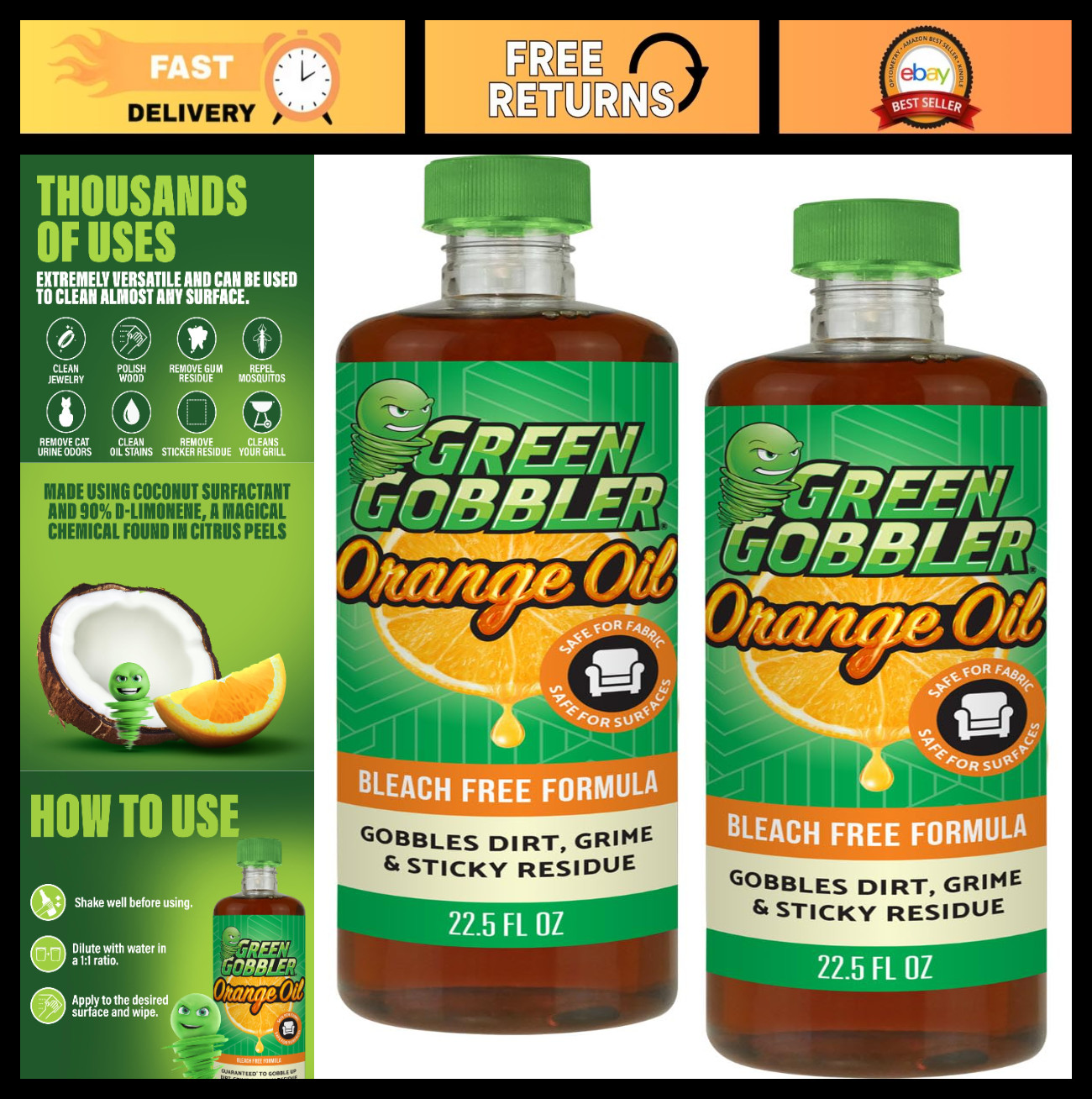 Cold Pressed Orange Oil Concentrate Cleaner – 22.5 oz D-Limonene, Multi-Purpose