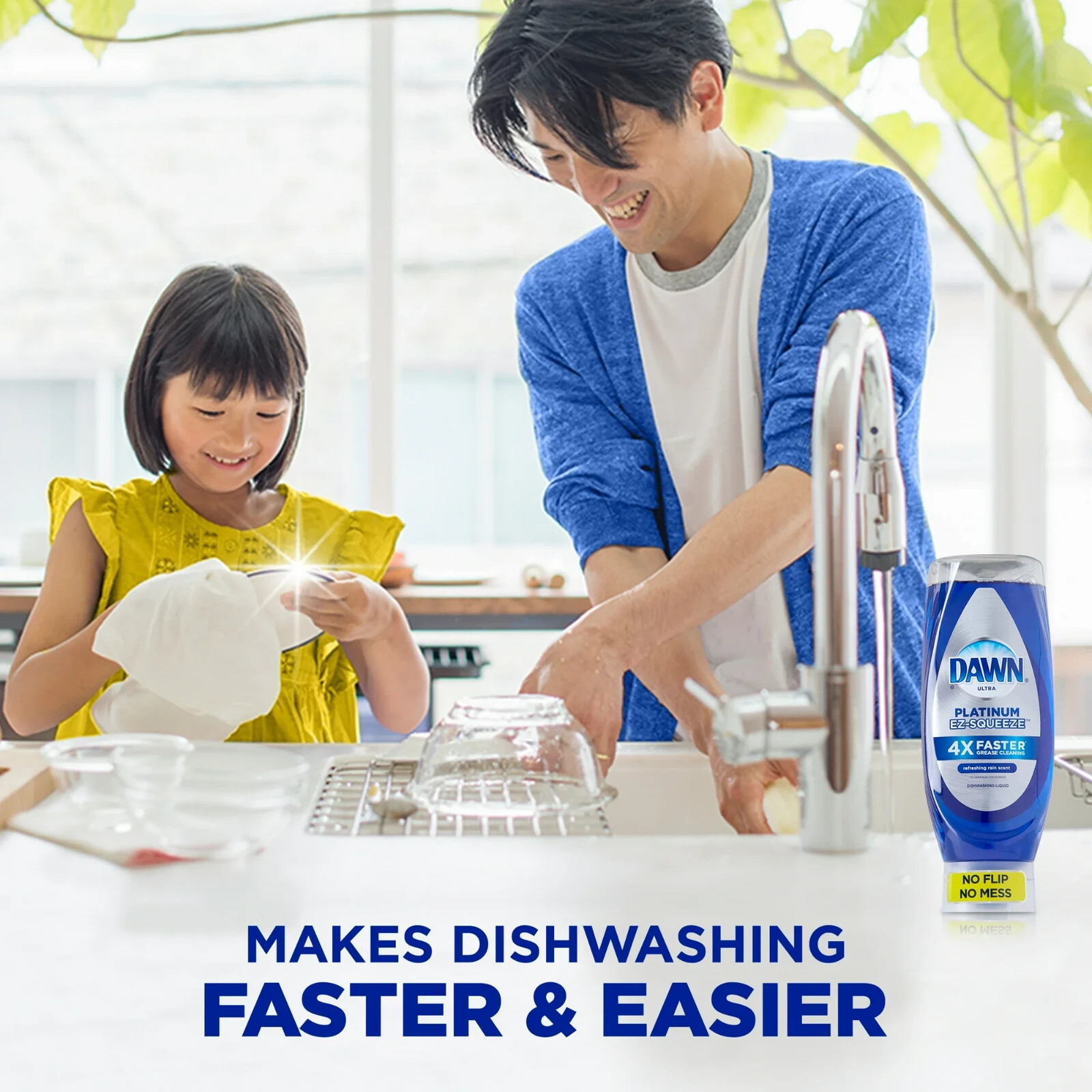Dawn EZ-Squeeze Platinum Dishwashing Liquid Dish Soap, Fresh Rain Scent 12 Oz
