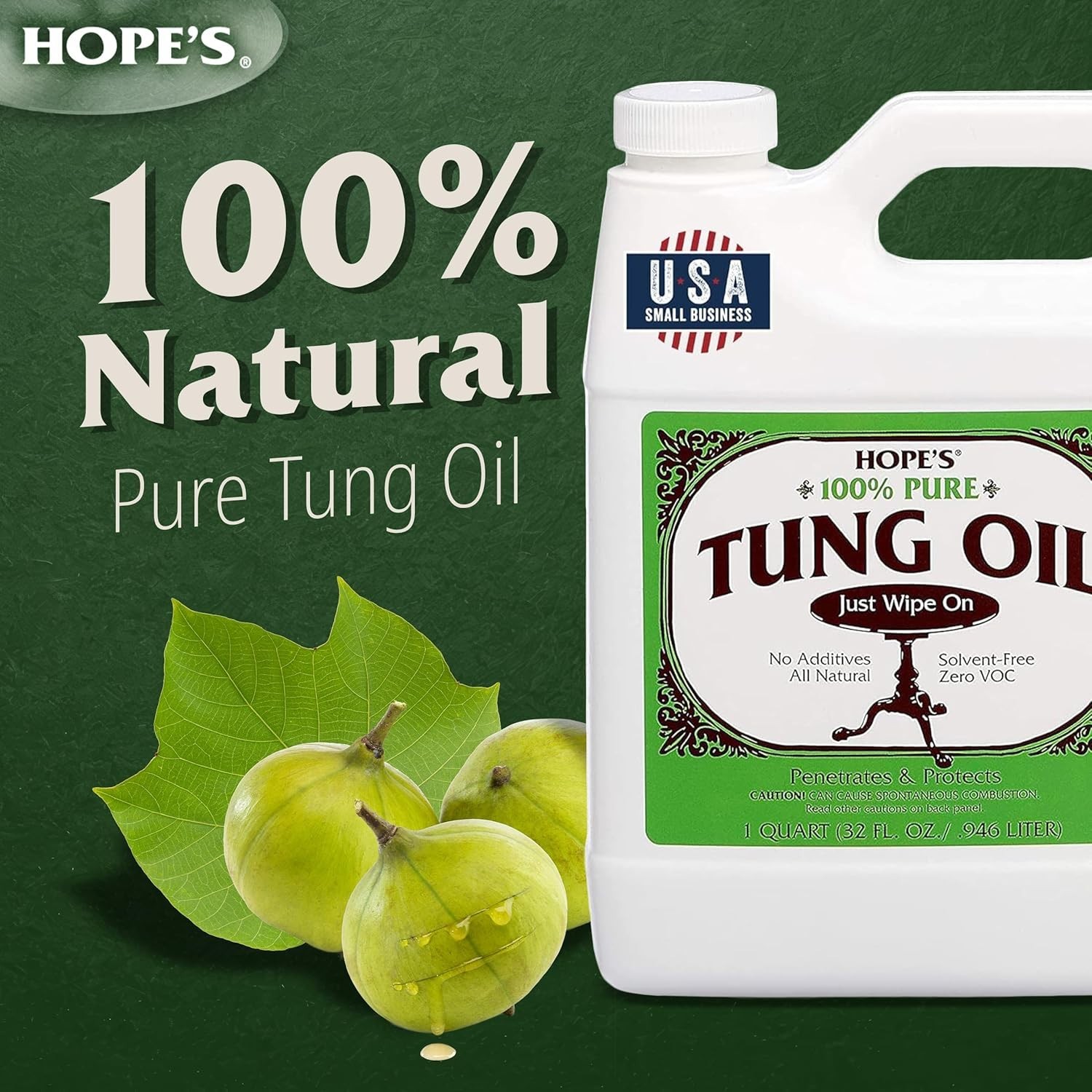 100% Pure Tung Oil, Food Safe, Waterproof Natural Wood Finish and Sealer for…