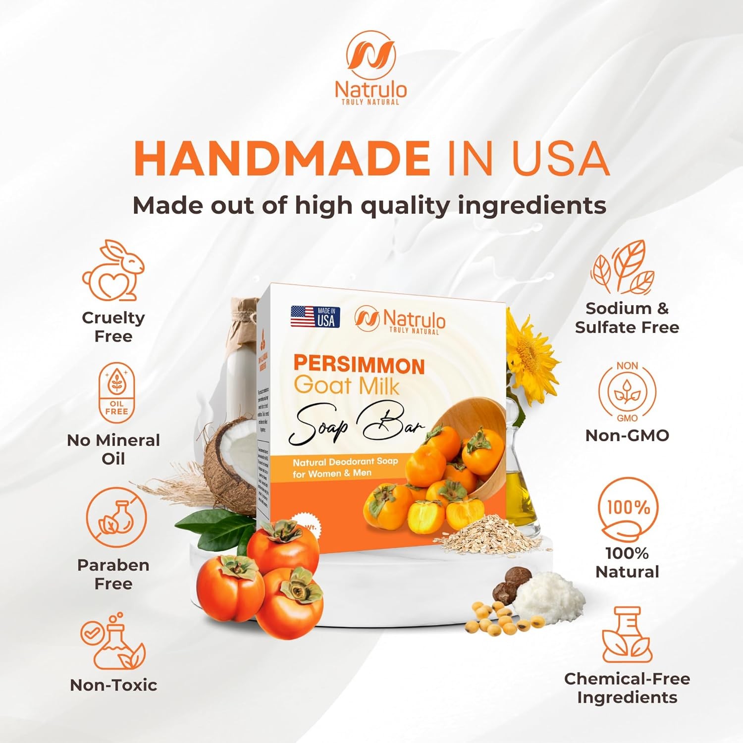Persimmon Soap Bar for Body Odor Control – Purifying Deodorizing Body Wash with