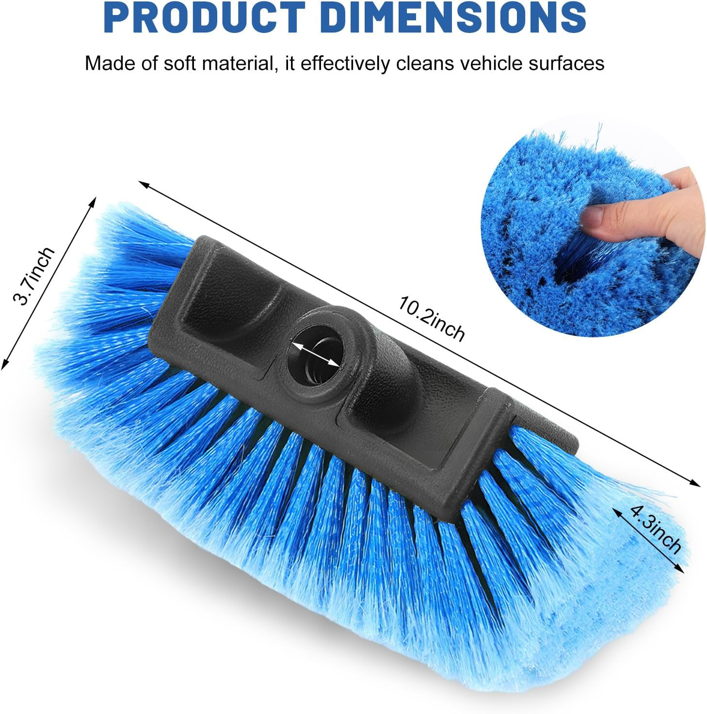 10″ Car Wash Brush Head, Flow-Thru Cleaning Brush Head with Soft Detailing Brist