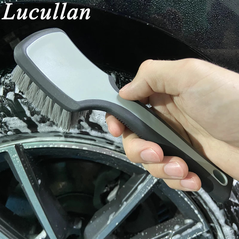 Lucullan Car Wheel Tire Detailing Brush Rubber Handle Scratch-Free Medium Stiff